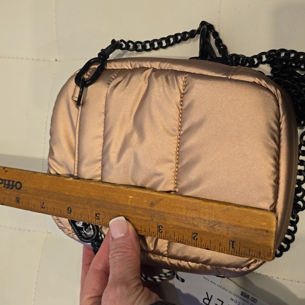 Thacker Puffer rose gold metallic Crossbody Phone Purse Case Black Chain New NYC - Picture 9 of 12